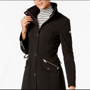 GUESS side lace up faux fur trim hooded jacket Size S